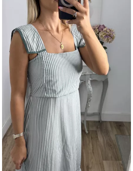 Vestido Loreto de rayas verdeagua