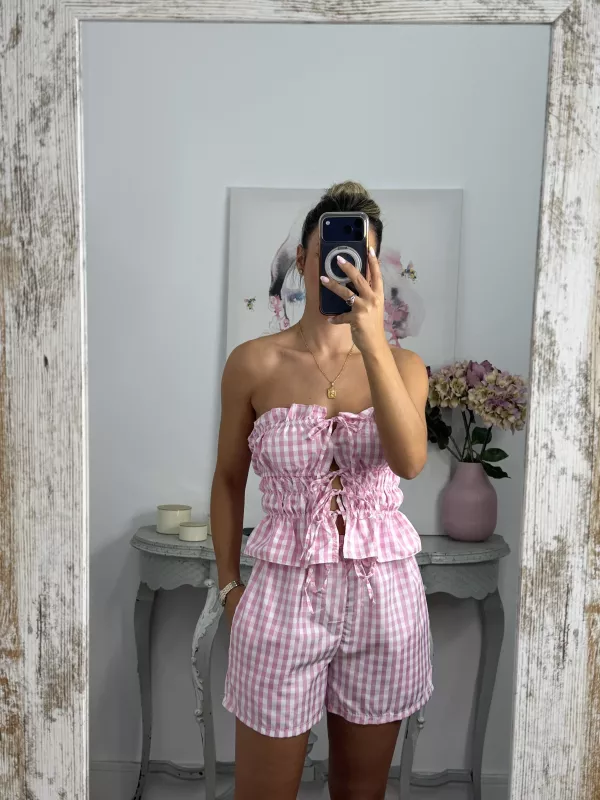 Conjunto Valeria cuadros rosa
