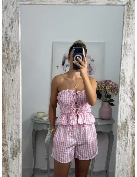 Conjunto Valeria cuadros rosa
