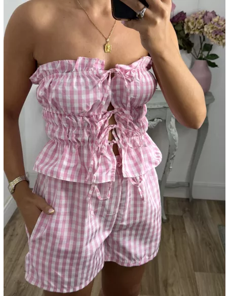 Conjunto Valeria cuadros rosa