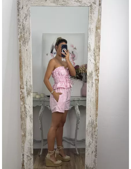 Conjunto Valeria cuadros rosa