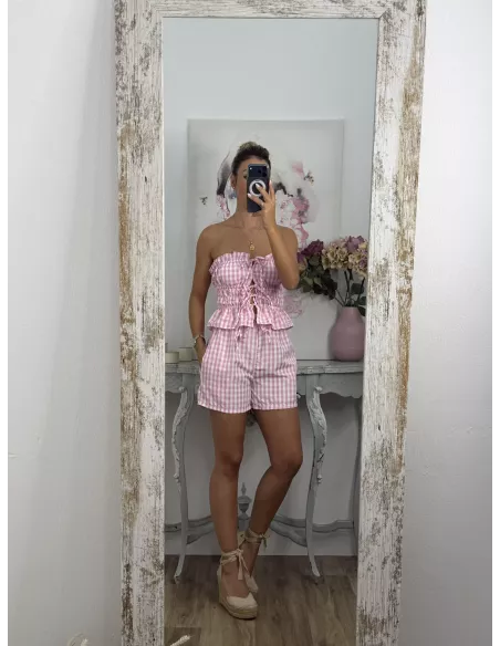 Conjunto Valeria cuadros rosa