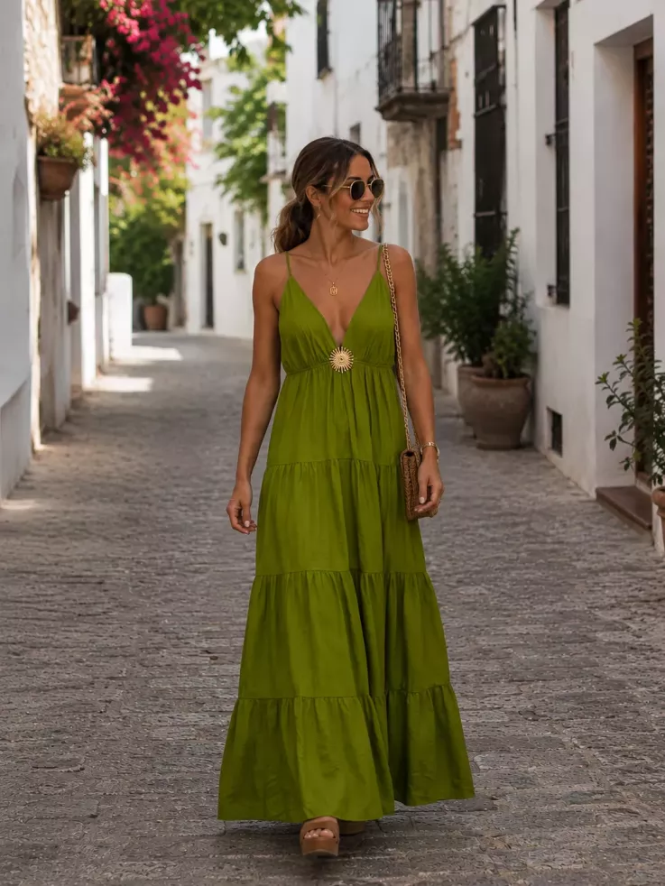 Vestido broche Sol verde