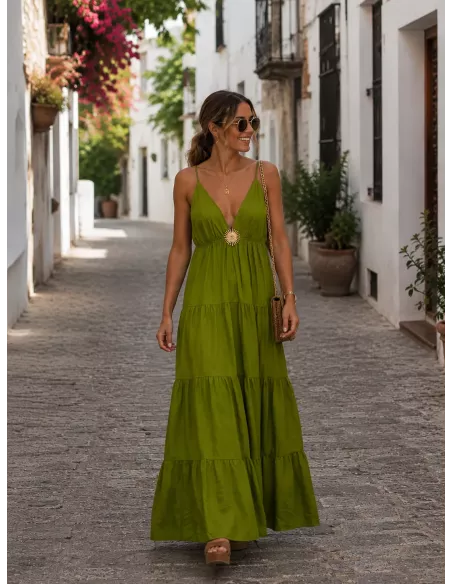 Vestido broche Sol verde