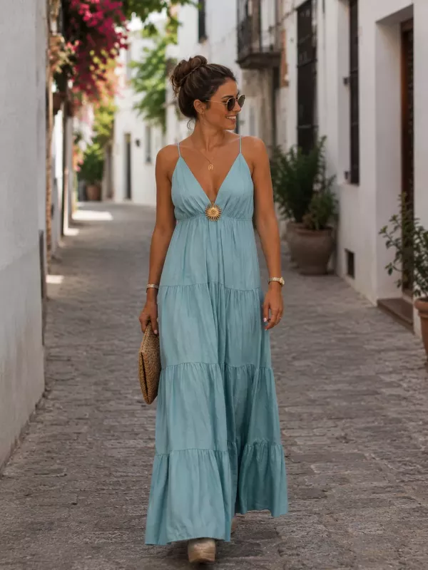 Vestido broche Sol verdeagua