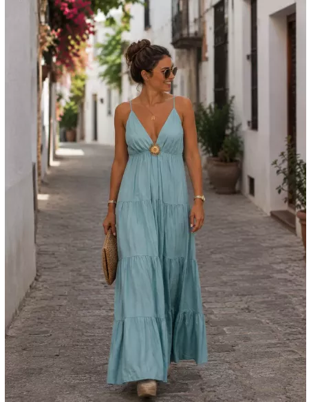 Vestido broche Sol verdeagua