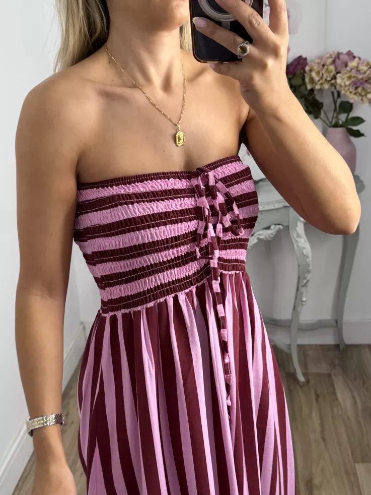 Vestido Granada de rayas rosa y buganvilla