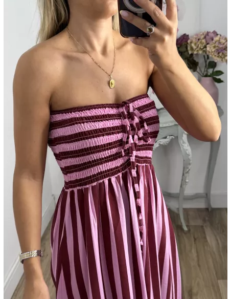 Vestido Granada de rayas rosa y buganvilla