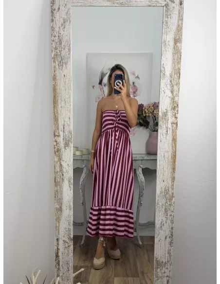 Vestido Granada de rayas rosa y buganvilla