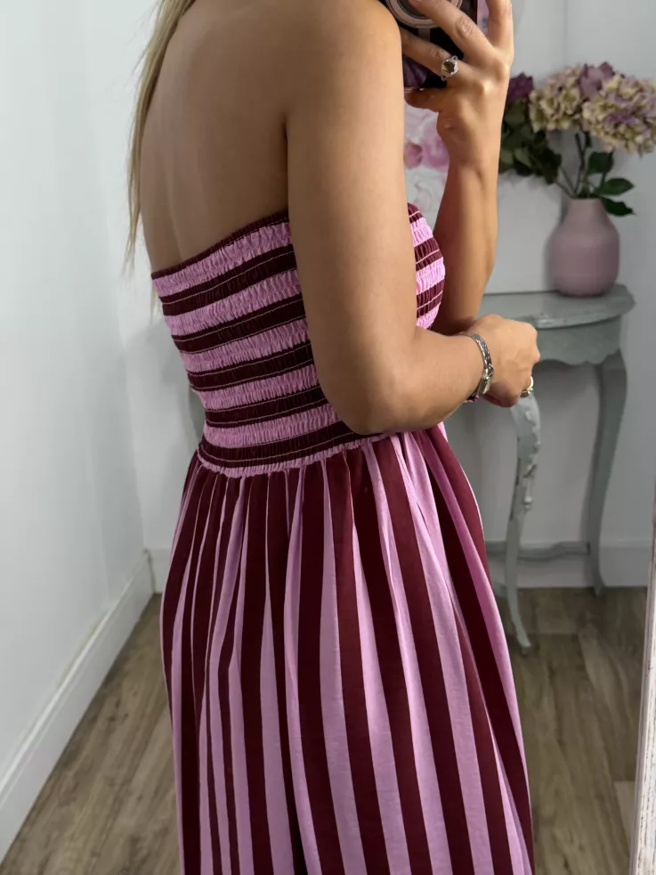 Vestido Granada de rayas rosa y buganvilla