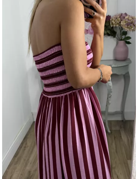 Vestido Granada de rayas rosa y buganvilla