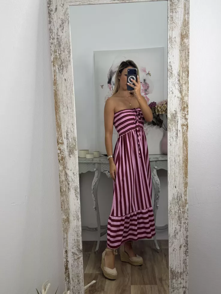 Vestido Granada de rayas rosa y buganvilla