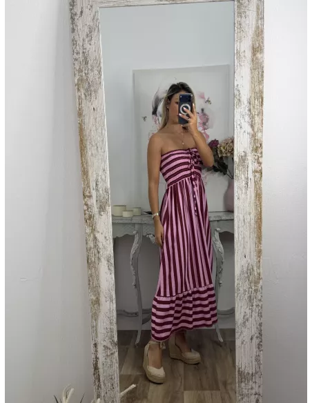 Vestido Granada de rayas rosa y buganvilla