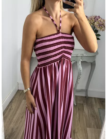Vestido Granada de rayas rosa y buganvilla