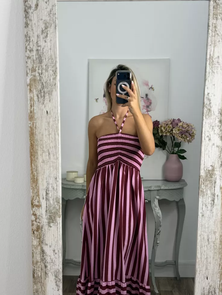 Vestido Granada de rayas rosa y buganvilla