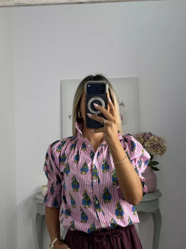 Camisa India raya rosa y blanca