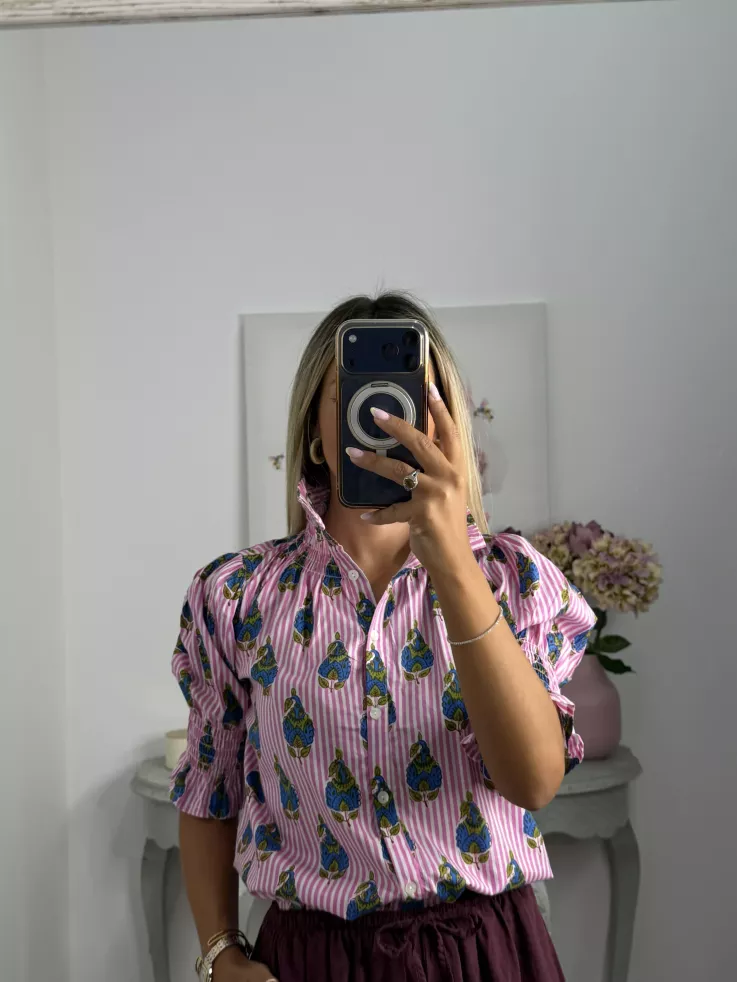 Camisa India raya rosa y blanca