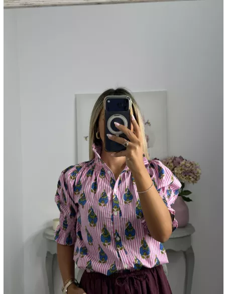 Camisa India raya rosa y blanca