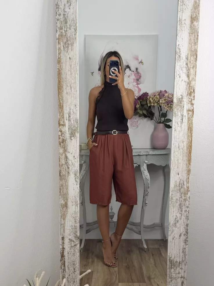 Top halter choco con puntilla