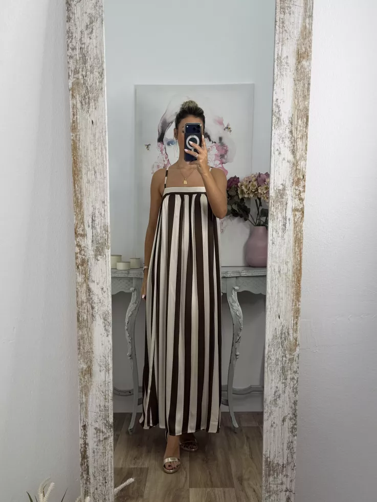 Vestido Mali de rayas choco y beige