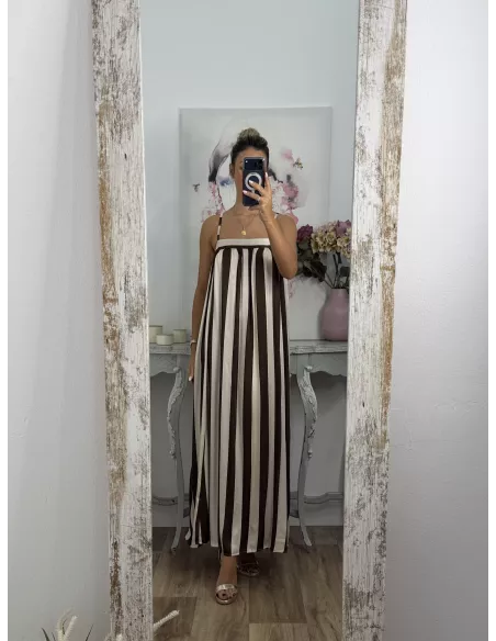 Vestido Mali de rayas choco y beige