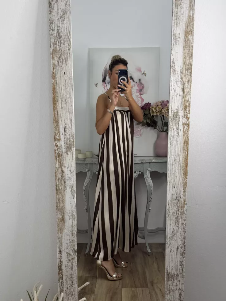 Vestido Mali de rayas choco y beige