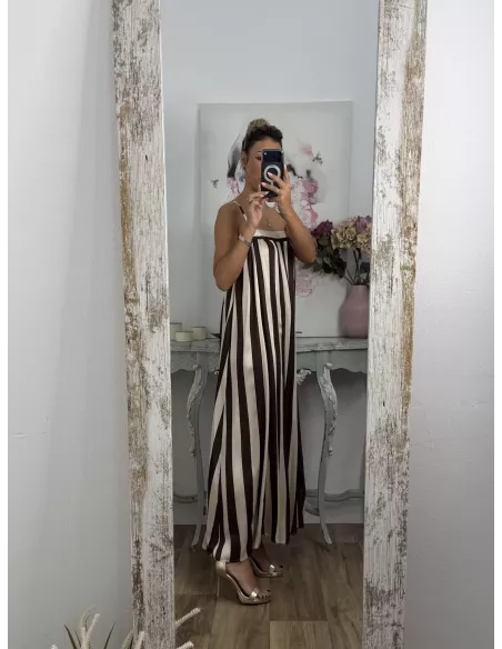 Vestido Mali de rayas choco y beige
