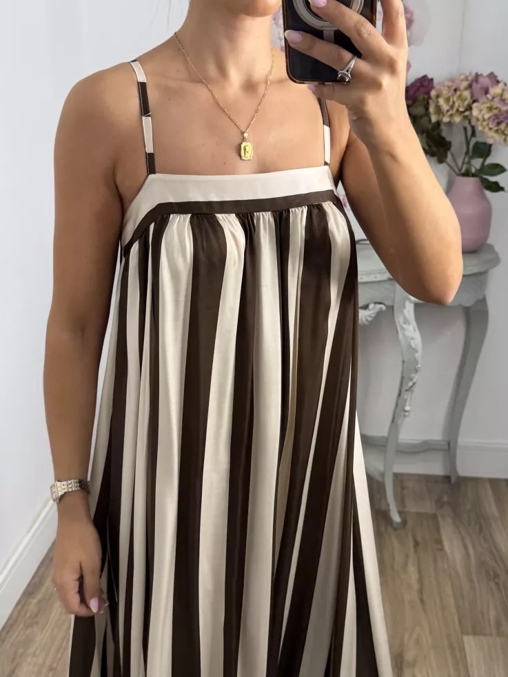 Vestido Mali de rayas choco y beige