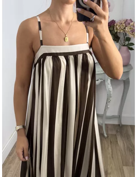 Vestido Mali de rayas choco y beige