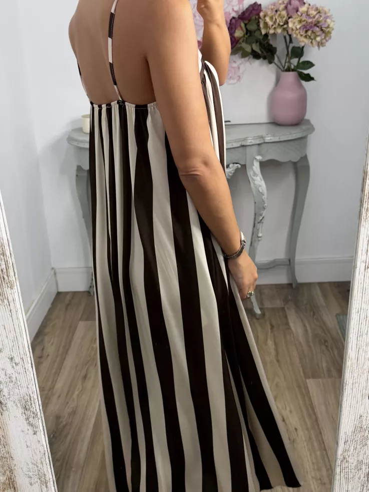 Vestido Mali de rayas choco y beige