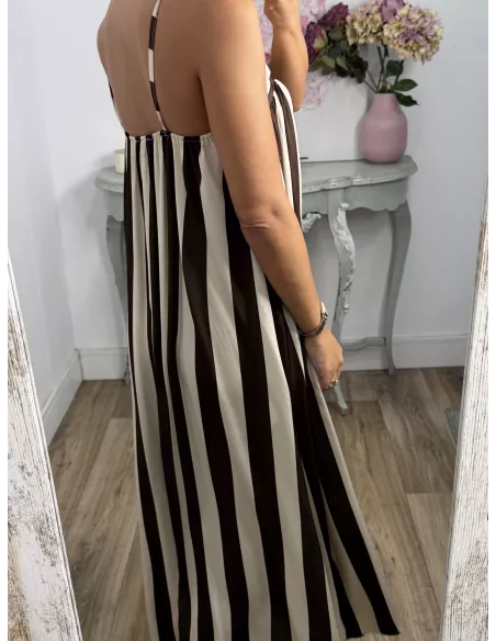 Vestido Mali de rayas choco y beige