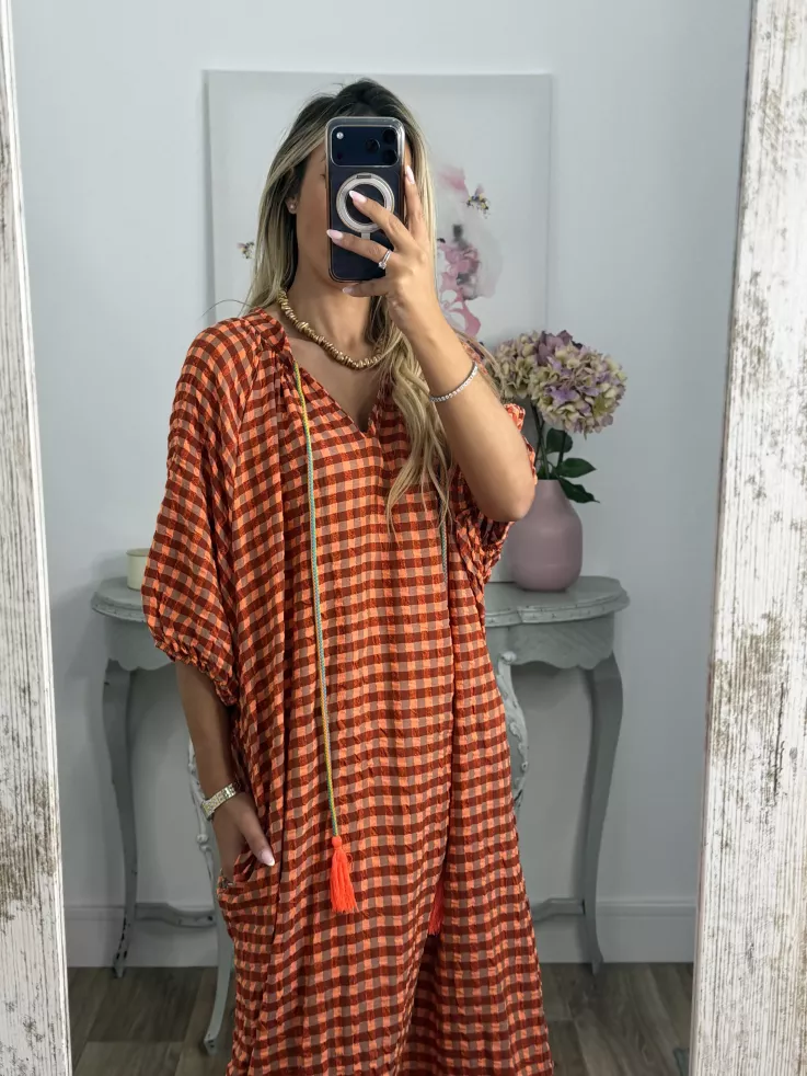 Vestido Filipinas de cuadros naranja