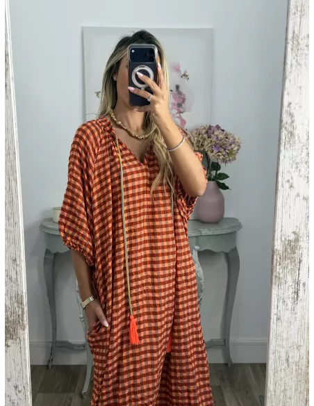 Vestido Filipinas de cuadros naranja