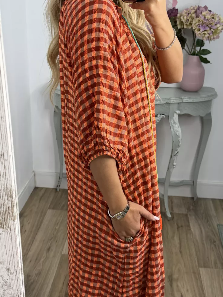 Vestido Filipinas de cuadros naranja