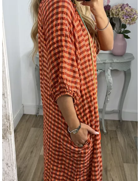 Vestido Filipinas de cuadros naranja