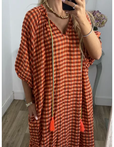 Vestido Filipinas de cuadros naranja
