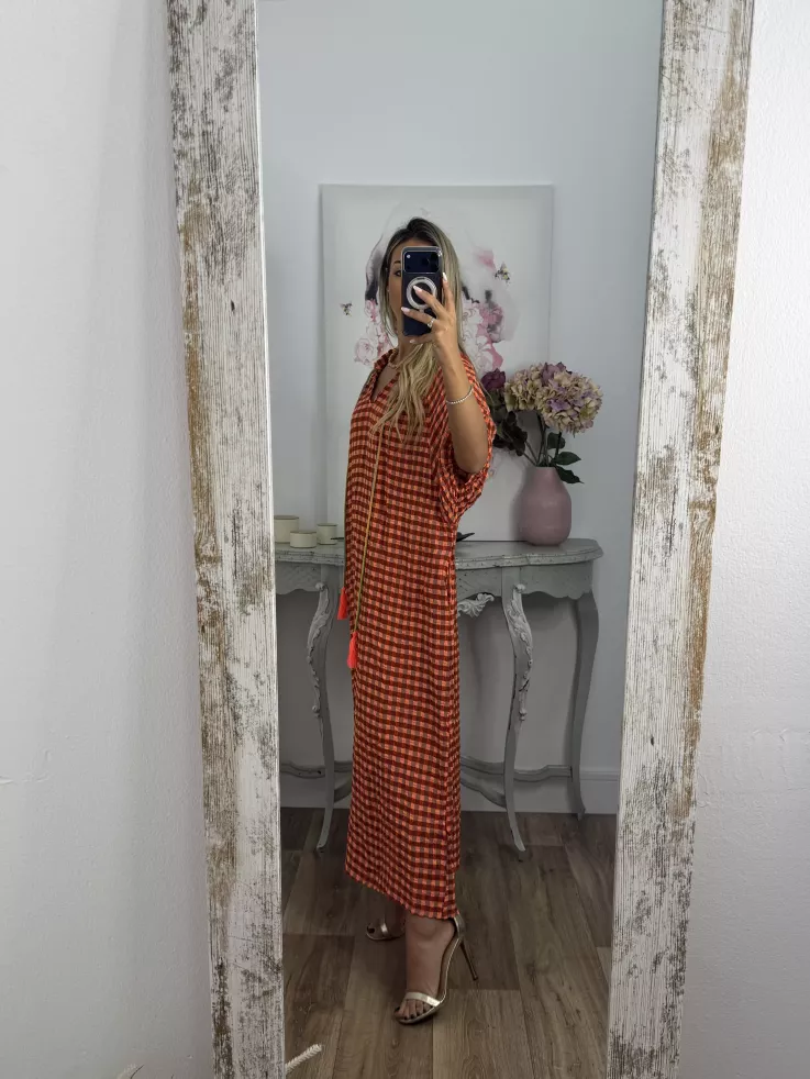 Vestido Filipinas de cuadros naranja