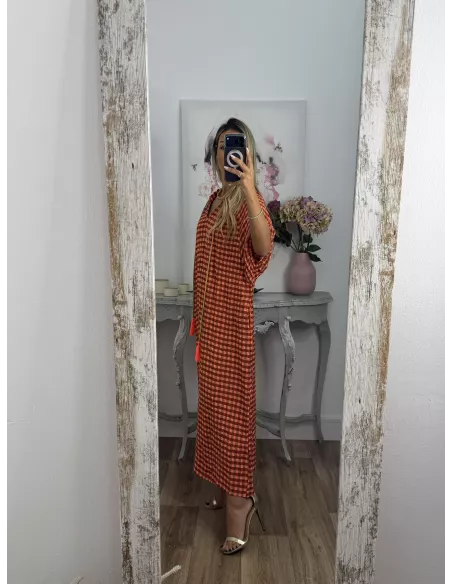 Vestido Filipinas de cuadros naranja