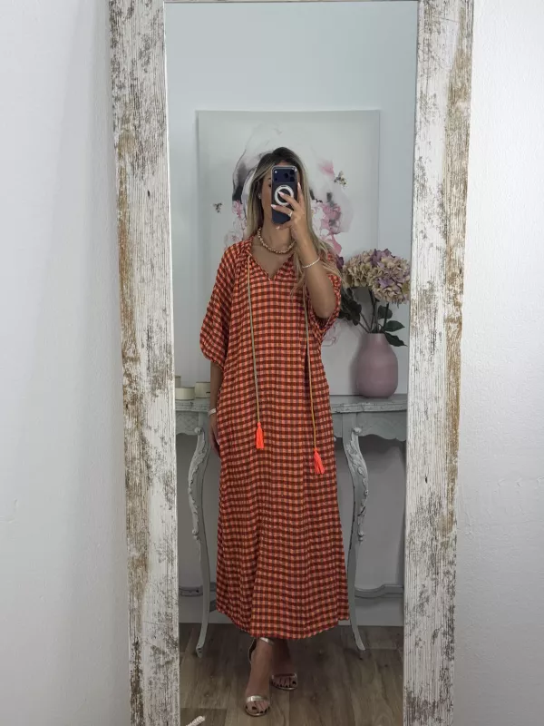 Vestido Filipinas de cuadros naranja
