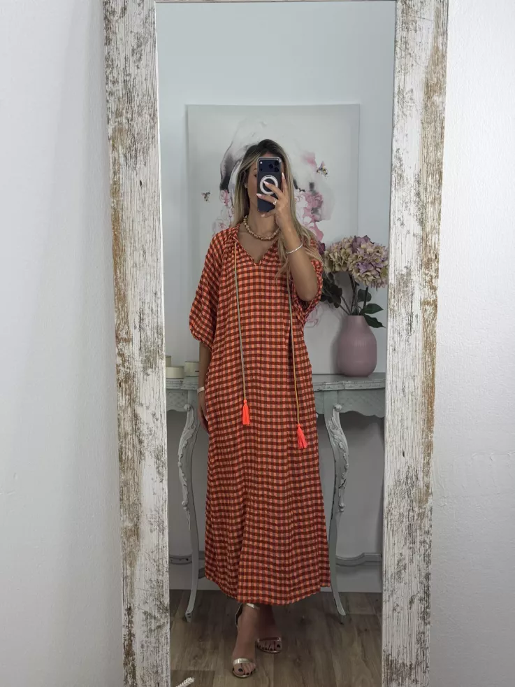 Vestido Filipinas de cuadros naranja