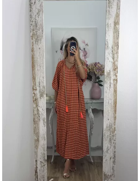 Vestido Filipinas de cuadros naranja
