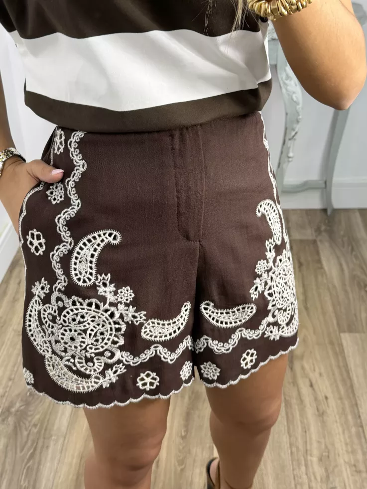 Short chocolate con bordados