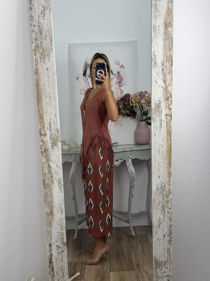 Pantalón Brunna teja estampado