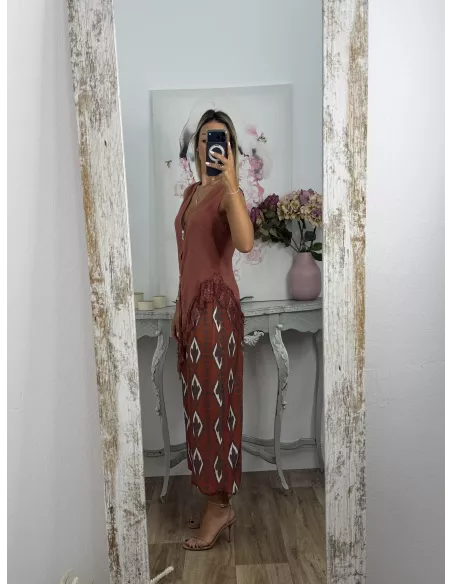 Pantalón Brunna teja estampado