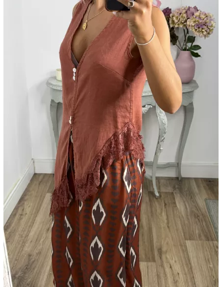 Pantalón Brunna teja estampado