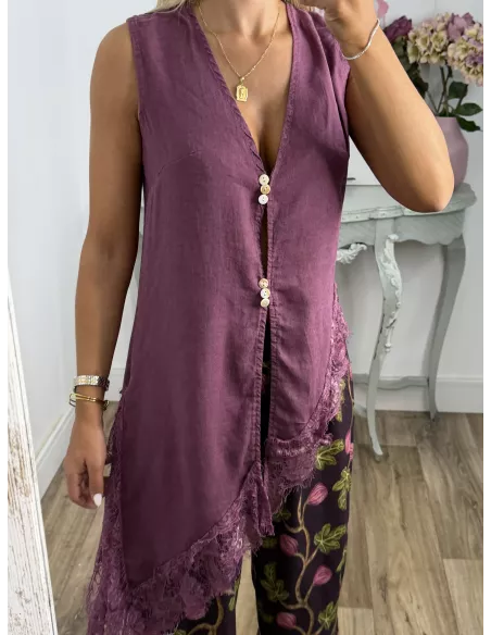 Blusa chaleco con puntilla berenjena