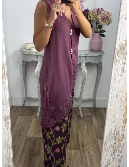 Blusa chaleco con puntilla berenjena