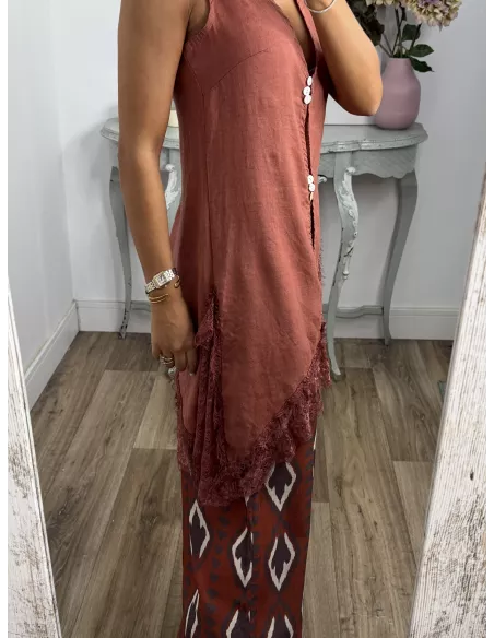 Blusa chaleco con puntilla teja