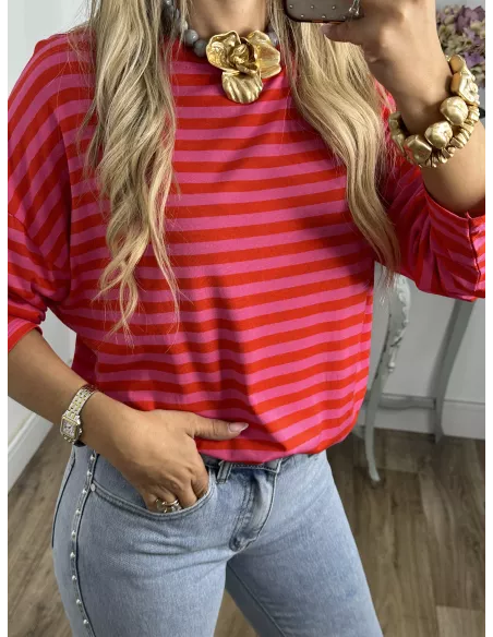 Camiseta San rojo y rosa