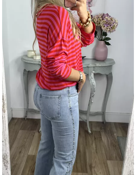 Camiseta San rojo y rosa
